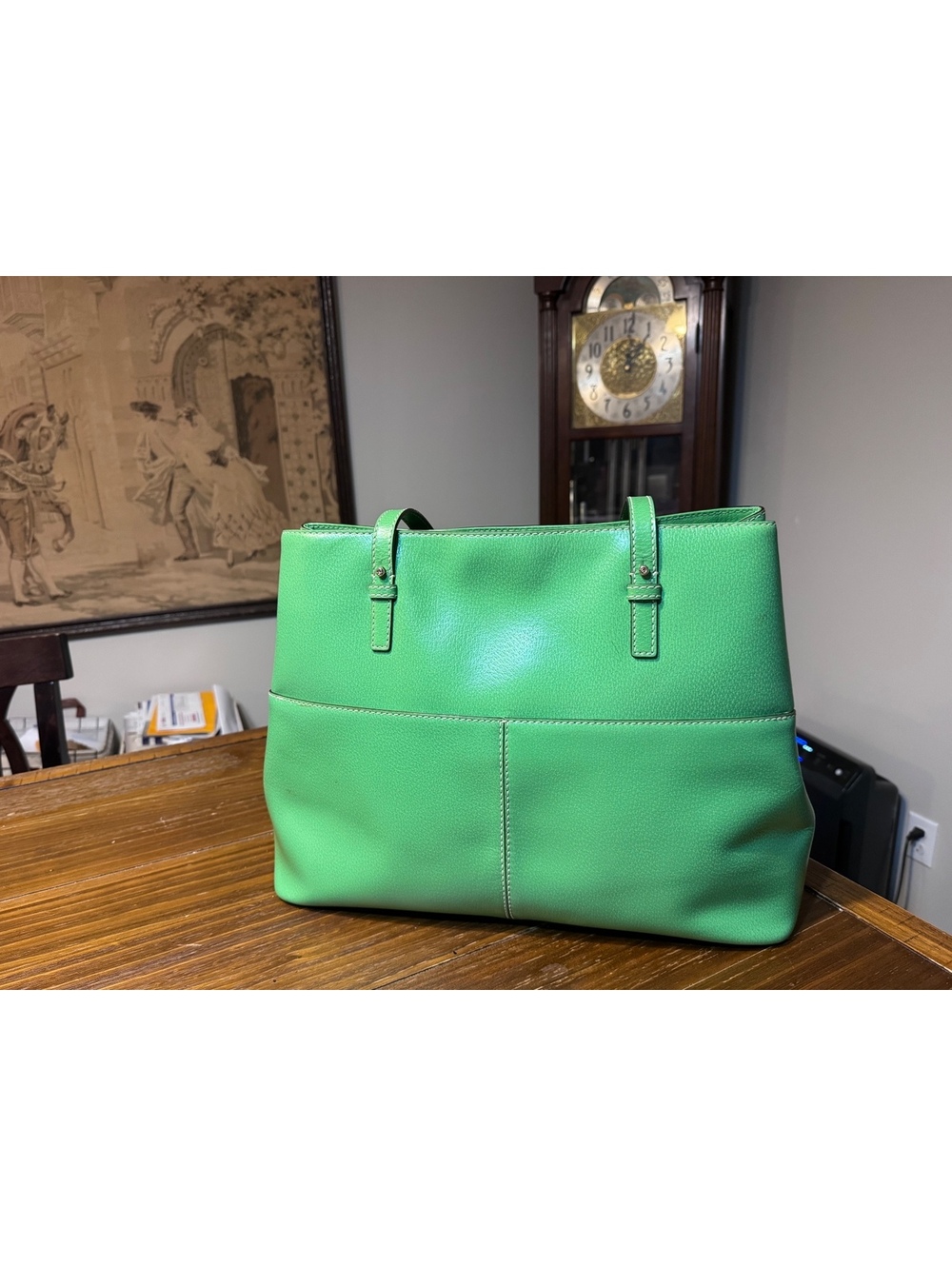 Kate Spade NY Green Leather Tote Bag Custom Floral Bee Butterfly OOAK PXRU3272 - Picture 6 of 14